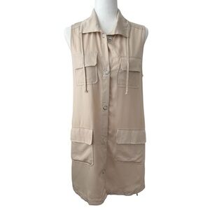 BB Dakota Cream beige Utility Safari Vest Longline Cargo Pocket Jacket